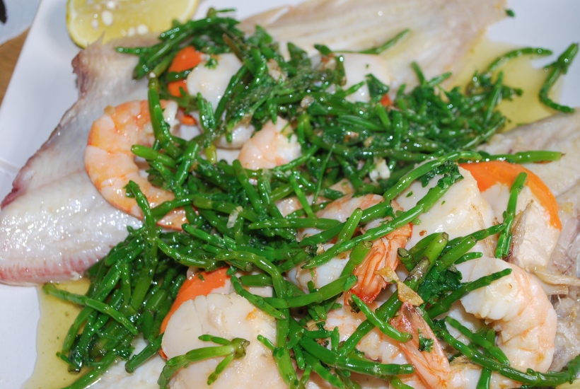 Dover Sole with Scallops, Prawns and Samphire (1)